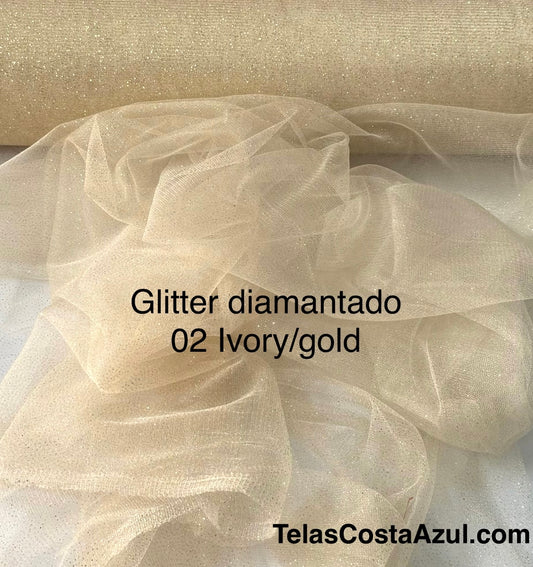 Glitter diamantado 02 ivory/gold