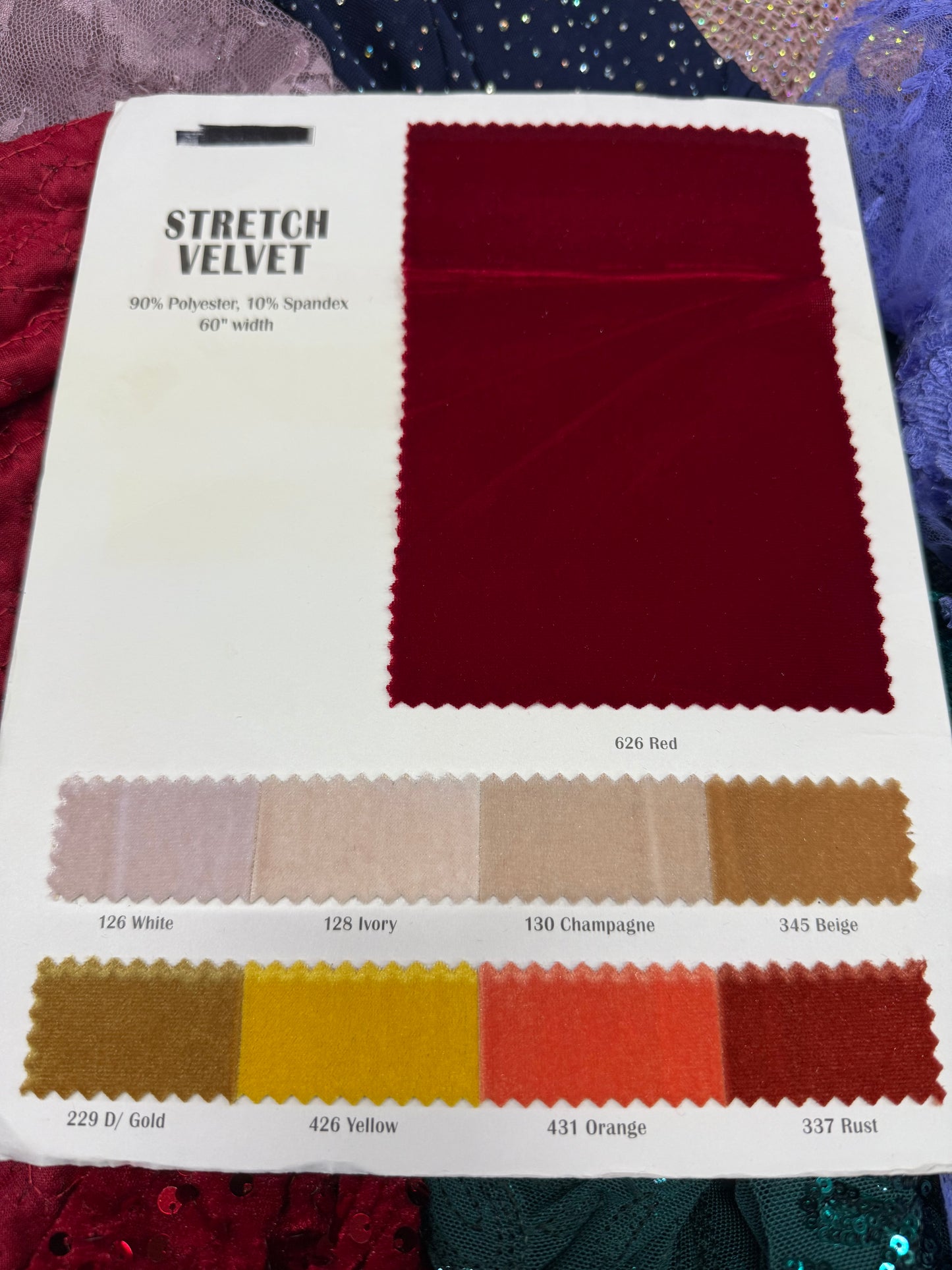 Catálogo de velvet/terciopelo strech